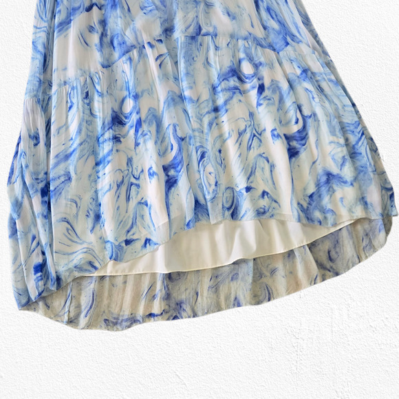 Saylor Blue Marble Print Halter Maxi Dress Sleeveless Tassel Belt Size Small - Picture 3 of 10